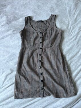 Obey Brown Plaid Button-Front Mini Dress